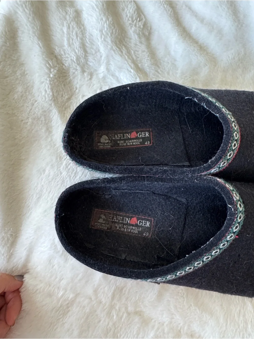 HAFLINGER FRANZL MITTELBLAU Black FELT SLIPPERS MEN/WOMEN CLOGS size 43/10